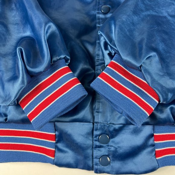 VTG 90s Chalkline NFL New York Giants Satin Jacket Adult Medium Blue Button Snap - Picture 2 of 13